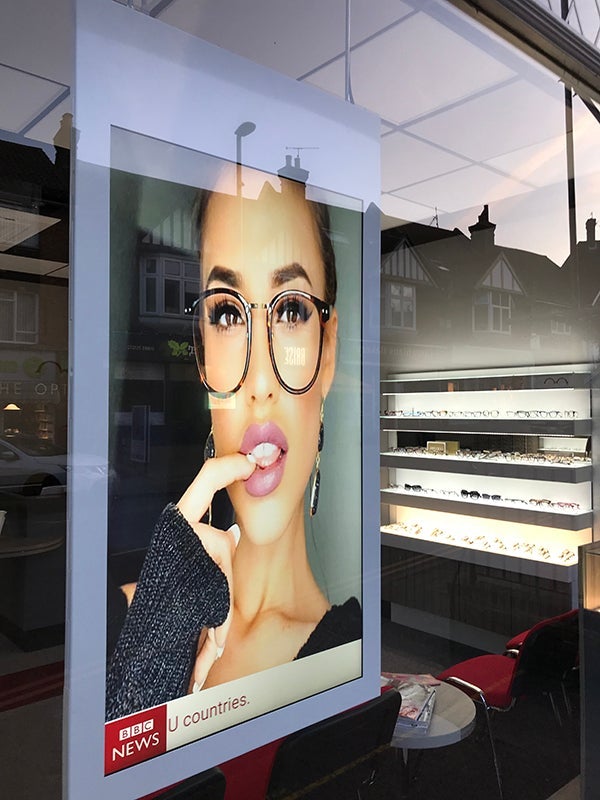 Hanging window display in opticians